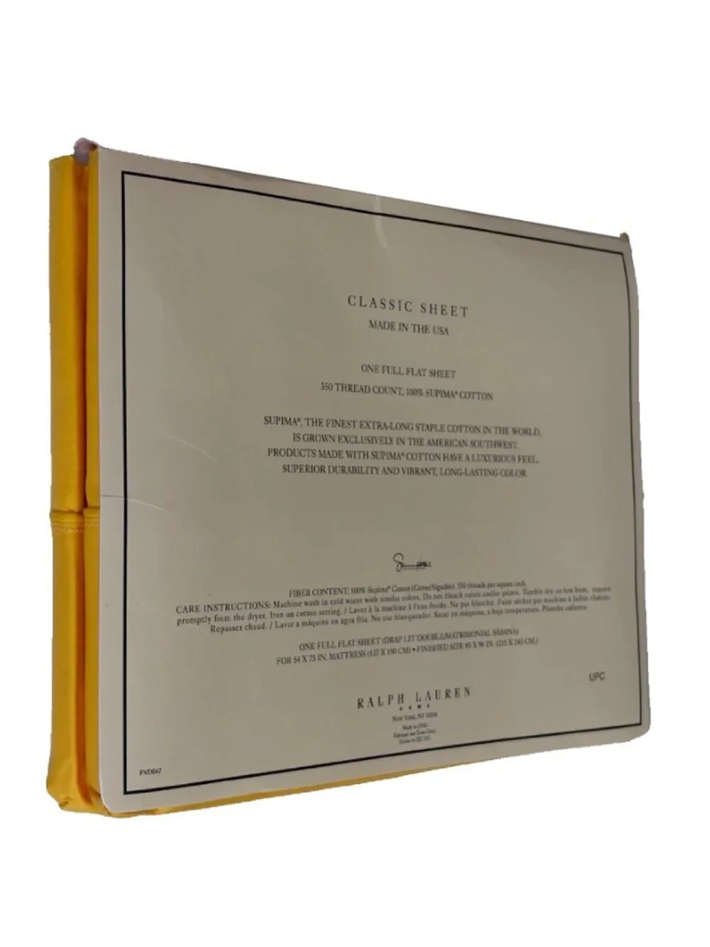brand new RACING YELLOW Ralph Lauren 350 TC 100% Supima Cotton FULL Flat Sheet